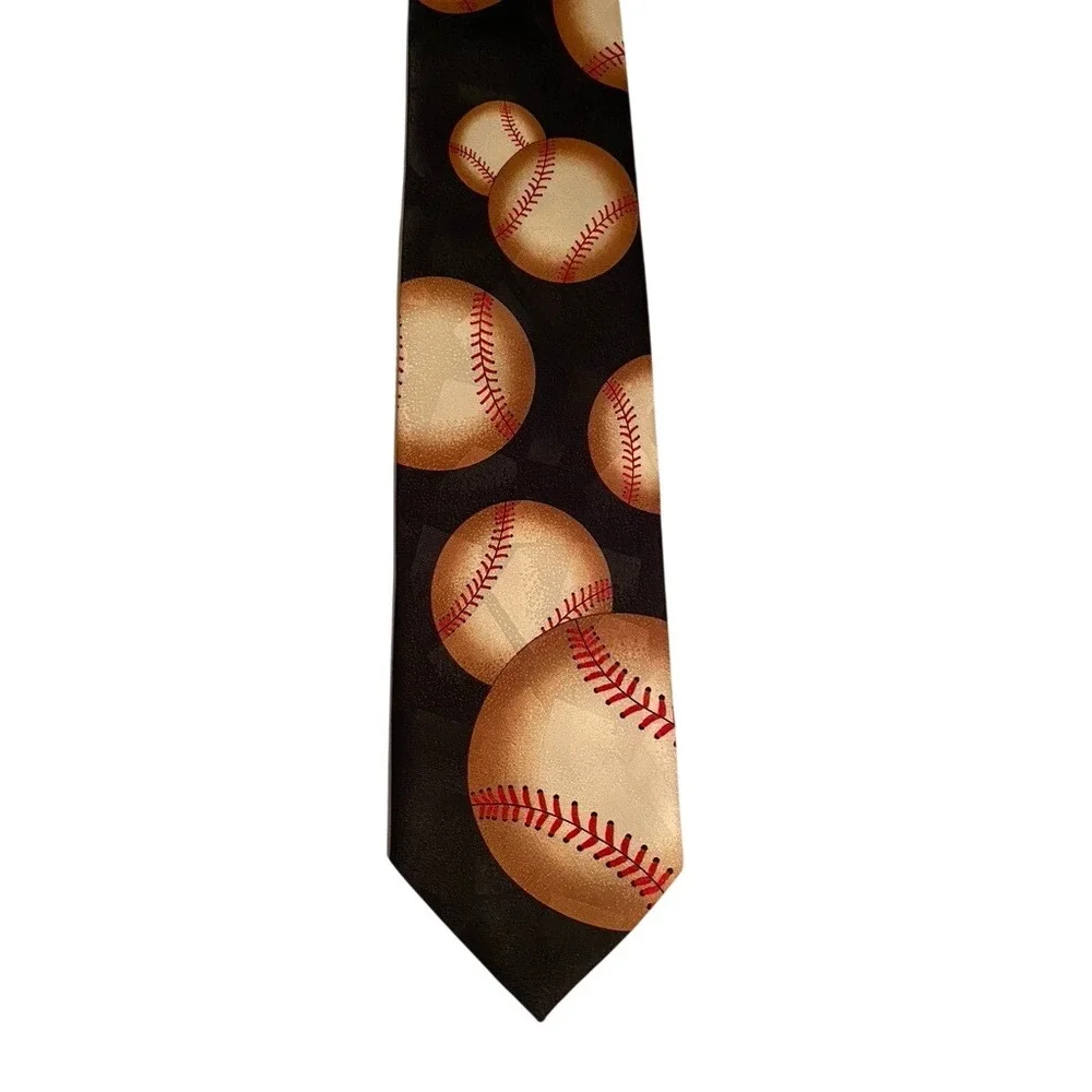Uomo Venetto Mens Baseball Sports Novelty Necktie Black Microfiber 4 Inch Width